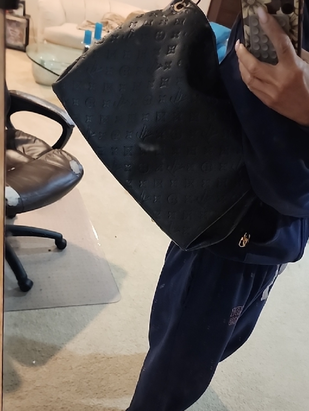 Black Embossed Monogram Artsy Top-Handle Shoulder Bag - Picture 12 of 14